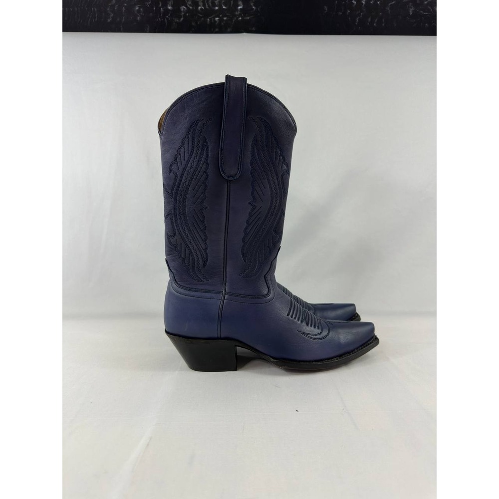 Vintage Star Boot Women's 8 Blue Leather Cowboy Western Boots Mexico Pointed Toe